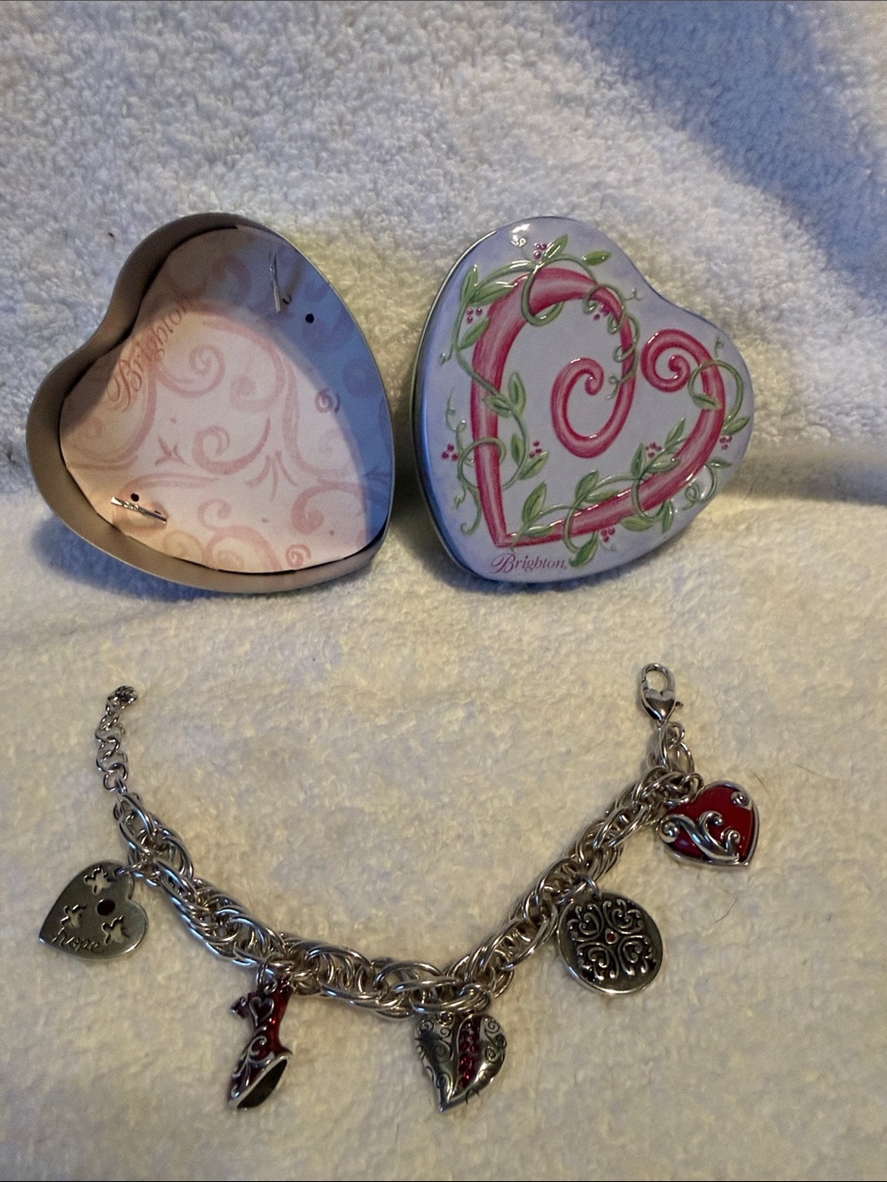 Brighton Go Red for Women Red DressSilver Charm Bracelet Red Enamel Accents